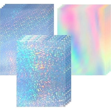 Lot de 12 Feuilles de Vinyle Adhésif Holographique, A4 Autocollant Holographique Transparent Imperméables Vinyle Holographique (1/4)