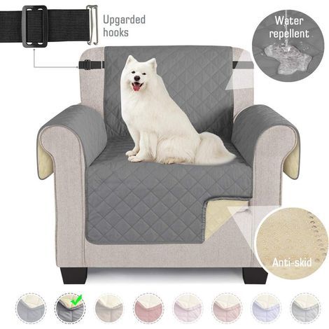 Housse de canapé imperméable avec élastiques et mousse antidérapante pour le salon, protection pour chien, protège contre les animaux domestiques, les taches et l'usure (gris, 1 place) (1/5)