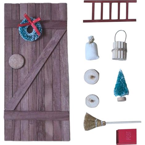 9 pièces Kit Porte Gnome Maison de Poupée avec Balai, Boîte aux Lettres, Échelle, Couronne et Arbre de Noël (1/5)