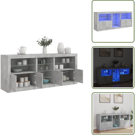 Buffet avec lumières LED gris béton 162x37x67 cm - Buffet Design Moderne - Meuble Rangement - Luminaire Led Rgb - Armoire Entrée - Décoration Intérieur (1/5)