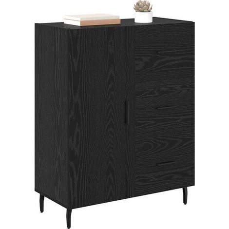 Buffet de Cuisine 69,5 x 34 x 90 cm - Meuble Rangement Bois d'Ingénierie et Métal Style Chêne Noir pour Salle à Manger (1/5)