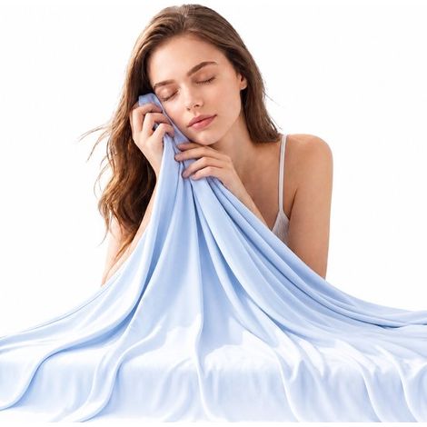 Couverture rafraîchissante double face 200 x 150 cm, légère et respirante, couverture d'été pour sommeil et nuits chaudes, bleu ciel (1/5)