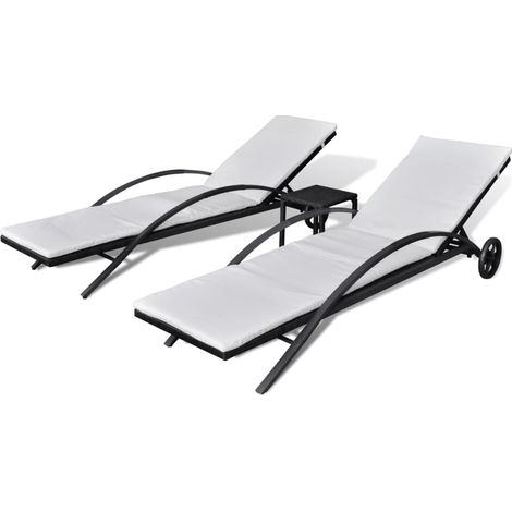 Sillones con mesa 199,5 x 65 x 37 cm resina tejida negra 020011914 (1/5)