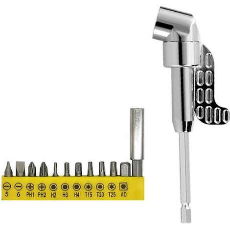 Adaptateur de perceuse à angle droit à 105 degrés et embout de tournevis coudé, long (1/5)