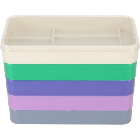 Boîte de rangement et de réparation d'outils de montres colorée à cinq compartiments avec couvercle anti-poussière, empilable (1/5)