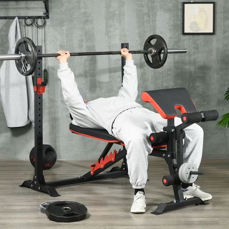 Banco de Musculación Multifuncional con Respaldo Reclinable y Soporte de Barras Altura Ajustable 180x110x126 cm Negro (1/5)