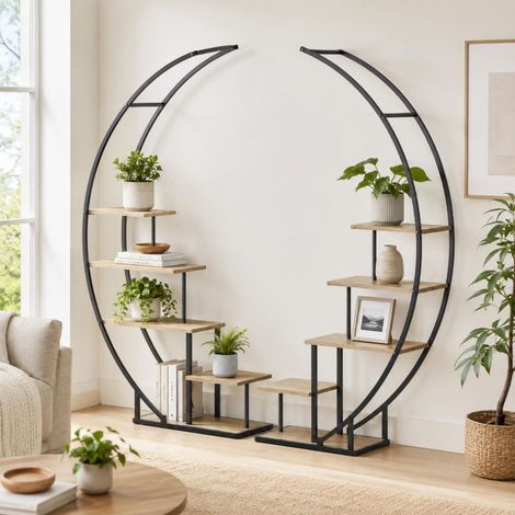 DanDiBo Pflanzenregal Indoor Blumenregal 170 cm Hoch Metall Schwarz Halbrund 96700 Blumentreppe Groß Rund Pflanzenständer plant stand (1/5)