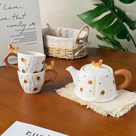 Ensemble de 3 tasses à café en céramique à motifs d'écureuils, gourdes décorées de motifs animaliers en relief, cadeau raffiné (1/5)