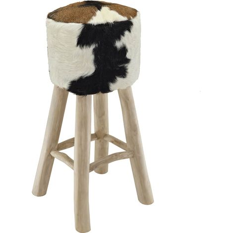 Barhocker Ziegenleder und Teak Massivholz