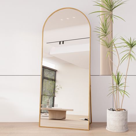 Espejo de pie 180x80 cm - espejo grande de suelo, espejo con soporte, Espejo de dormitorio, vestidor y espejo de pared con marco fino, dormitorio, vestidor, baño - Dorado (1/5)