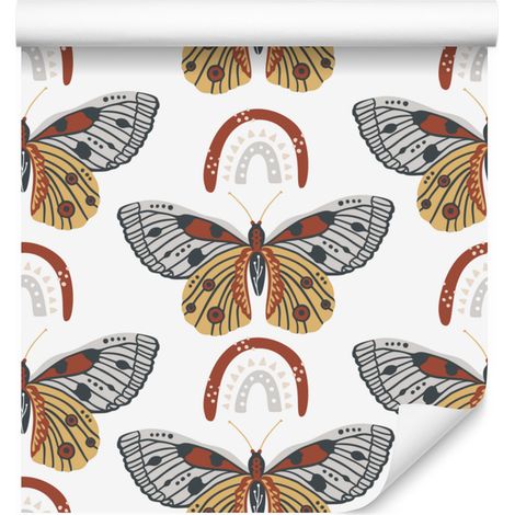 Papier peint bohème arc-en-ciel et papillons, blanc et gris, pour salon et chambre, 50 x 1000 cm (1/5)