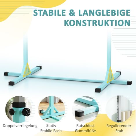 Barre de traction gymnastique, barre fixe à 13 niveaux de hauteur réglable, charge max 75 kg, acier et hêtre bleu clair (1/5)