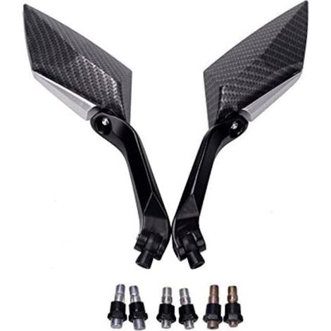 Lot de 2 rétroviseurs moto noirs, filetage 8/10 mm, miroirs plats réglables pour deux-roues (1/5)