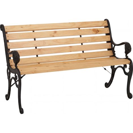 [NUNCA USADO] Banco de jardín HHG-444, banco de parque, banco de madera de dos plazas, hierro fundido y madera de pino, 132 cm, color natural