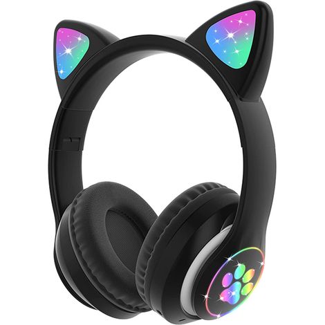 1 casque Bluetooth enfants, pliable, oreilles de chat LED, connexion sans fil Bluetooth 5.0, usage multifonction (MP3/TF/FM) (1/4)