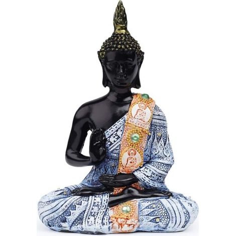 Statue de Bouddha en résine noire et bleue, décoration intérieure zen, symbole de paix et d'harmonie, idéal pour maison et salon (1/5)