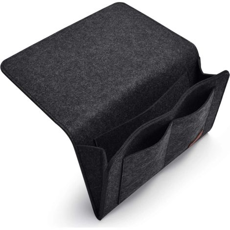 Sac de couchage noir pour canapé - Couverture antidérapante et sac de table de chevet pour livres, magazines, iPad, téléphone portable, télécommande (gris) (1/5)