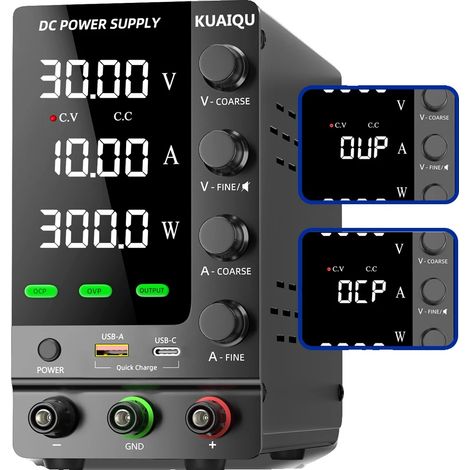 Fuente de alimentación de laboratorio, salida ajustable, carga rápida USB, mejorada 30V 10A 300W, 220V CC (1/2)