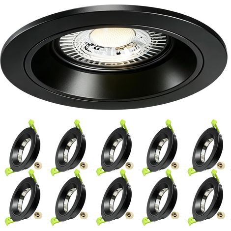 Spot LED Encastrable 230V Aluminium Cadre Avec Douille GU10, Spots de Plafond Trou de Montage 75mm, Encastrable Plafond GU10 Spot LED Salle de Bain, Cuisine et Salon, Lot de 10, Noir (1/5)