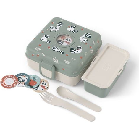 Kids' Sandwich Box - MONBENTO - Cutlery Included - BPA Free - Snacky Raccoon (1/5)