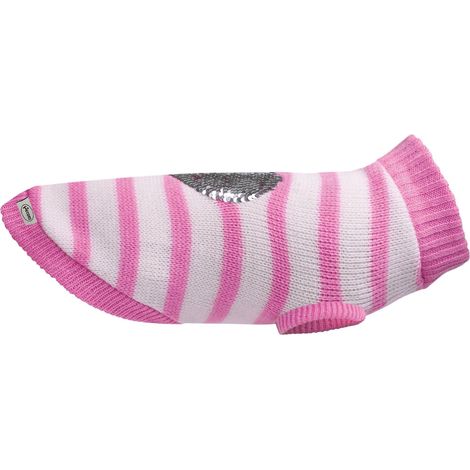 Pull pour Chien, Longueur Dos 40 cm, Pull Chaud avec cœur en Paillettes réversible, Trou Laisse et Lavable en Machine, Rose - Blanc, M