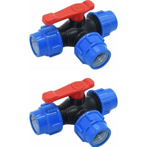 CSPARCV 2er-Pack Kugelhahn, 32 mm Dreiwege-Schnellkupplungs-Kugelhahn für PVC- und PE-Rohre mit Schnellschalter und T-Stück (Größe: 32 mm) (1/4)