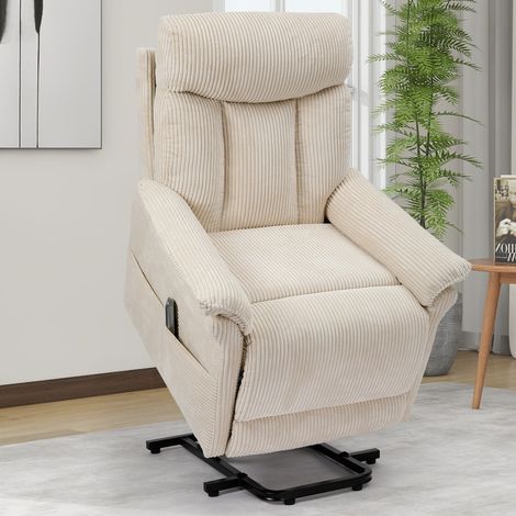 Poltrona reclinabile elettrica Neche per anziani, poltrona relax in velluto a coste beige, comfort e assistenza ottimali, regolabile con (1/5)