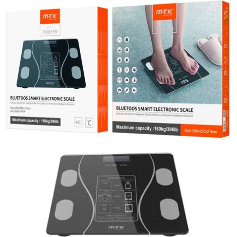 Bascula de baño digital Bluetooth 4.0 / TR9159 / Pantalla LCD / Peso y grasa corporal / Max 180Kg / / MTK / 0951592