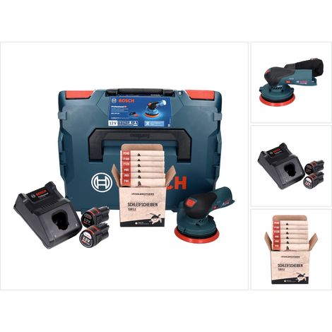 Bosch GEX 12V-125 Professional Akku Exzenterschleifer 12 V 125 mm Brushless + 2x Akku 3,0 Ah + Ladegerät + Toolbrothers TURTLE Schleifset + L-Boxx