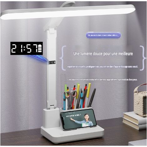 Lampe LED pliable XH4800 rechargeable secteur tactile écran heure portalapices protection oculaire lampe d étude étudiant dortoir (1/5)