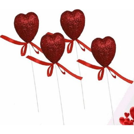 Trade Shop - SET 8 CUORI GLITTERATI IN POLISTIROLO CON STAND SPILLONE 5CM SAN VALENTINO 68331 - (1/4)
