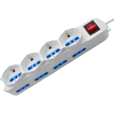 Multipresa Ciabatta Elettrica Cavo 3M Con 12 Posti 4 Prese Schuko 10/16A + 8 Prese Bipasso 2P+T 10/16A Interruttore