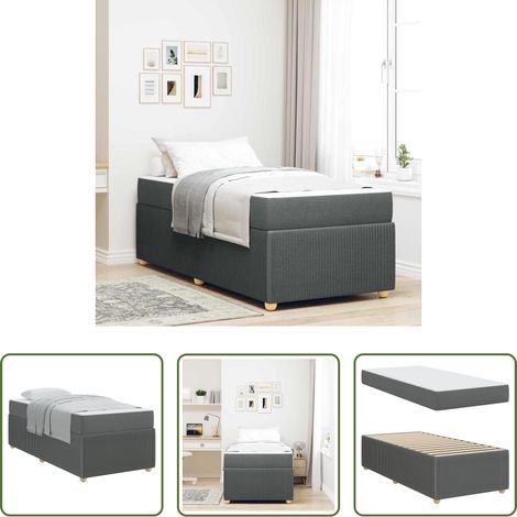 Lit en bois - Cadre de lit avec matelas Gris foncé 100 x 200 cm tissu (1/5)
