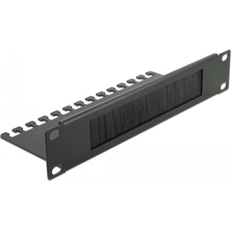Delock 10 Regleta de cepillos para manejo de cables con placa de soporte de cables 1U negro