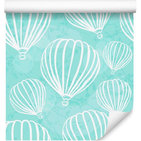Papel pintado de globos para salón y dormitorio sobre fondo turquesa 50x1000 cm (1/5)