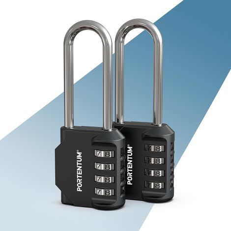 Cadenas code exterieur à anse longue 4 chiffres – Lot de 2 – Cadenas casier avec corps en alliage de zinc et anse en acier – Cadenas 4 chiffres noir pour casiers armoires abris et grilles (1/5)