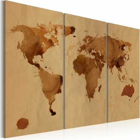 Tableau le monde peint avec du café - 90 x 60 cm (1/4)