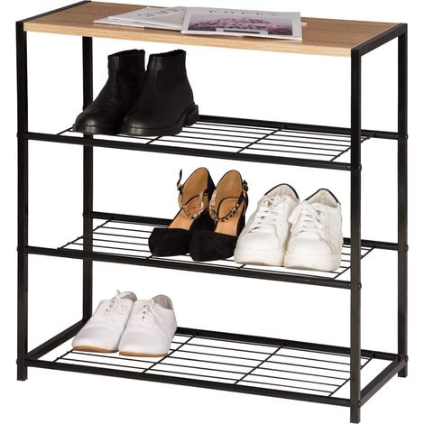 Banc à Chaussures WOLTU, Étagère à Chaussures pour l’entrée e Couloir, Meuble de Rangement 3 Niveaux pour Environ 9 Paires de Chaussures, MDF et Métal