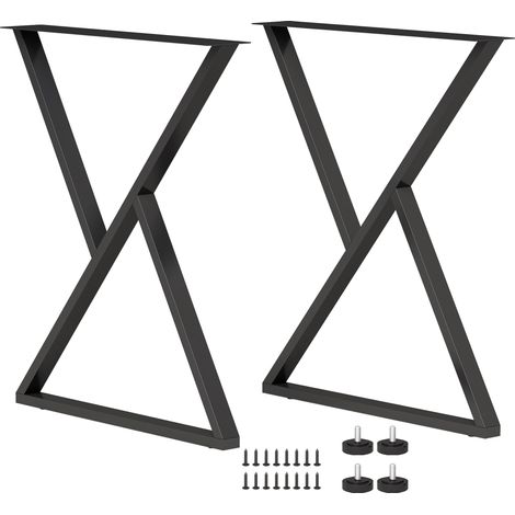 Pieds de table en acier, 60 x 72 cm, lot de 2 pieds de bureau en forme X avec patins réglables et vis, noir