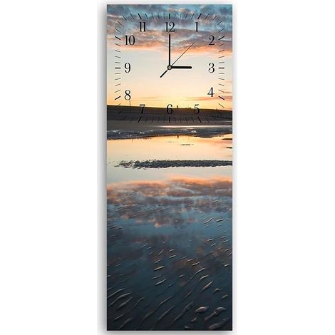 Horloge Murale Panoramique Paysage Côtier au Crépuscule - 30 x 90 cm