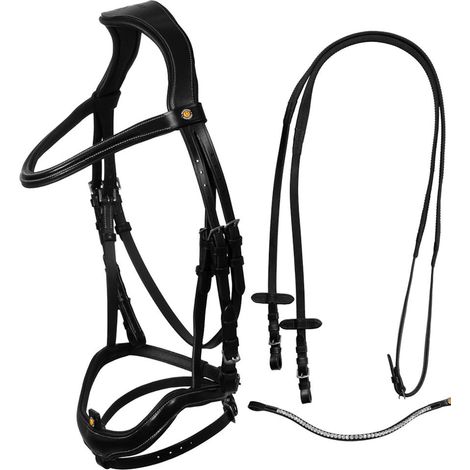Full, marrone: Briglia inglese anatomica con nasalina curva e frontalino di ricambio con strass