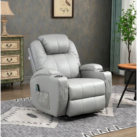 Fauteuil de massage relaxant en simili cuir gris clair avec 8 points de vibration et fonction inclinable (1/5)