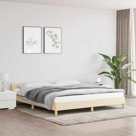 Cadre de lit sans matelas crème 160x200 cm tissu (1/5)