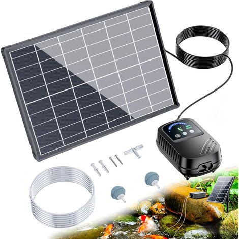Aérateur solaire pour étang 8W Pompe à oxygène pour étang solaire avec batterie 5000mAh Pompe à air pour étang silencieuse Pour étang de jardin Aquarium Protection contre le gel en hiver Débit