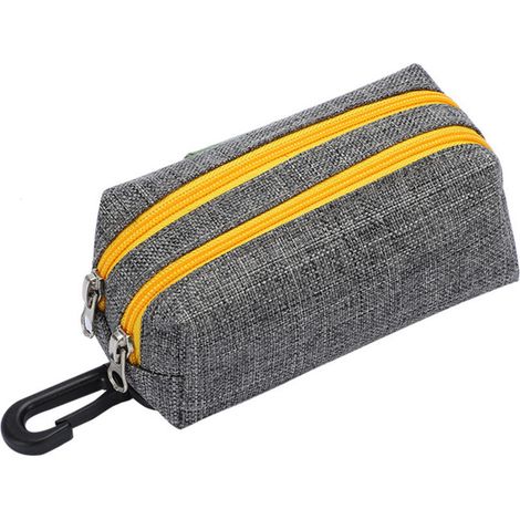 Distributeur de sacs poubelles pour chiens avec 2 fermetures éclair, fermeture à ressort et crochet en tissu Oxford Durable pour la promenade, la course et la randonnée du chien