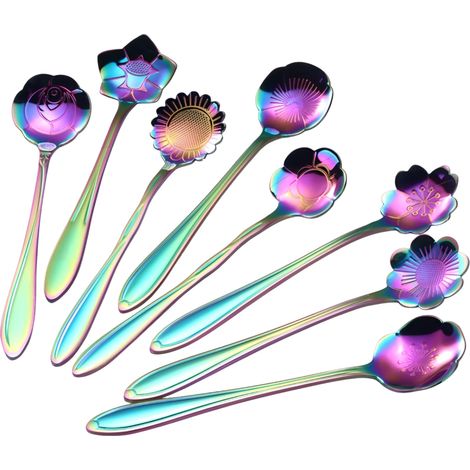 Cuillère À Café Fleur - Acier Inoxydable 410 - 12 cm - Usage Café Thé Dessert - Ensemble De 8 Pièces (1/5)