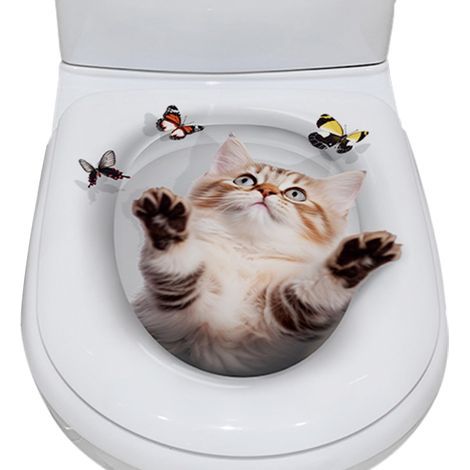 Stickers muraux de chat à décoller et coller Autocollants de salle de bain d'animaux de dessin animé 3D - Stickers muraux décoratifs pour voiture, salle de bain, siège de toilette, réservoir d'a (1/5)