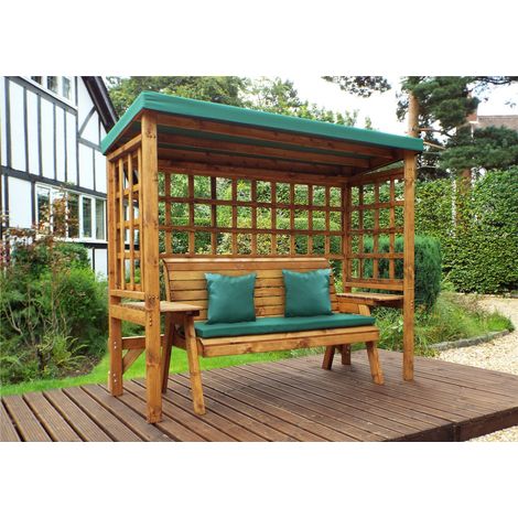 Charles Taylor Wooden Wentworth Garden Arbour & 3 Seater Bench Green Cushions (1/3)