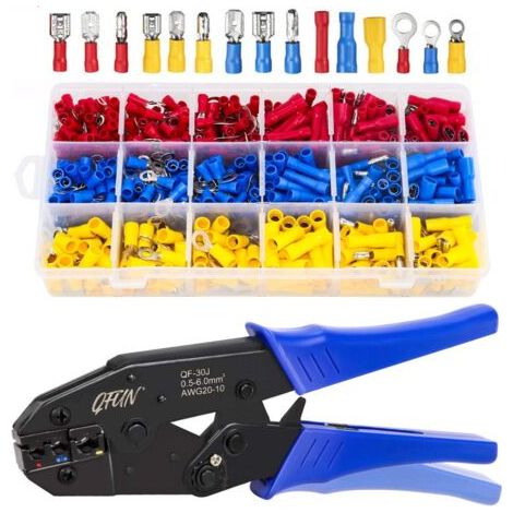 Pince a Sertir, 700 Pièces Cosse Electriques à Sertir de AWG20-10(0,5-1,5 mm²) (1,5-2,5 mm²) (4-6 mm²) Pince électricien Outils Bornes électriques (1/5)
