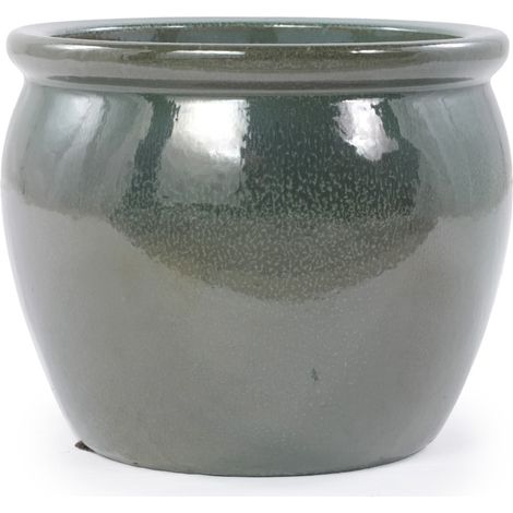 Maceta de cerámica artesanal Ø 23 cm azul verdoso anticuado (1/5)